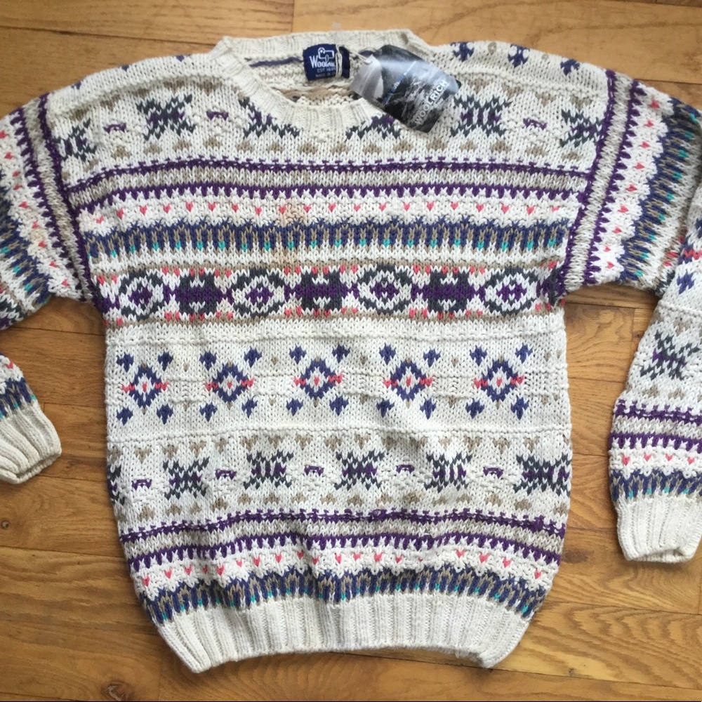 Vintage WOOLRICH CHUNKY SWEATER EVC UniSex COTTON Icelandic Sz LG DEADSTOCK
